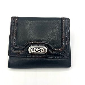 BRIGHTON Black Leather Wallet with Silver Accents. Multiple card and money slots